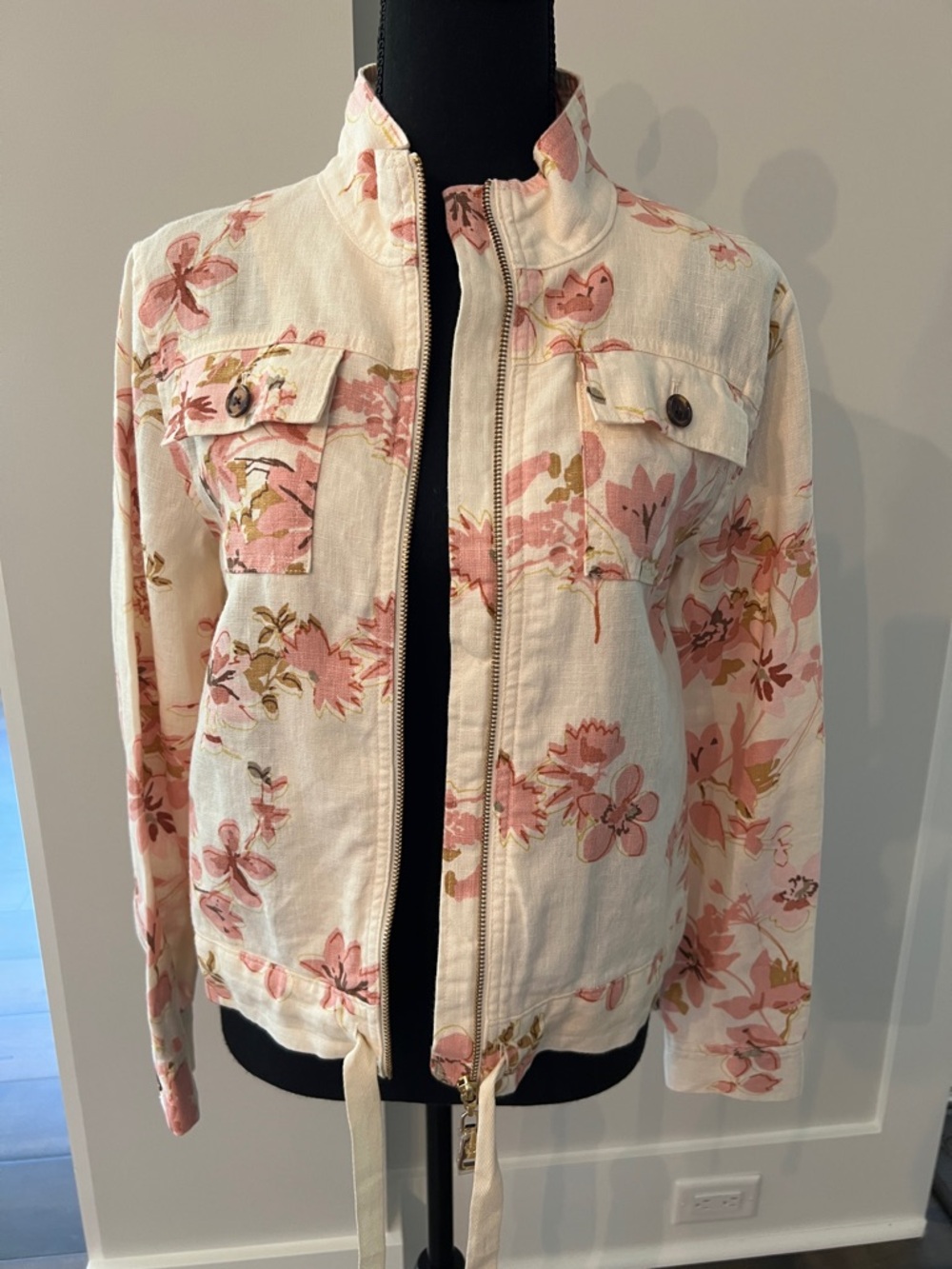 Spartina 449 Cream Utility Jacket with Pink Floral Print